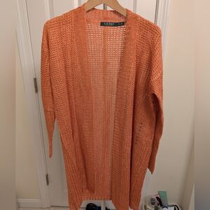 Ralph Lauren Orange Open-Weave Cardigan Sweater